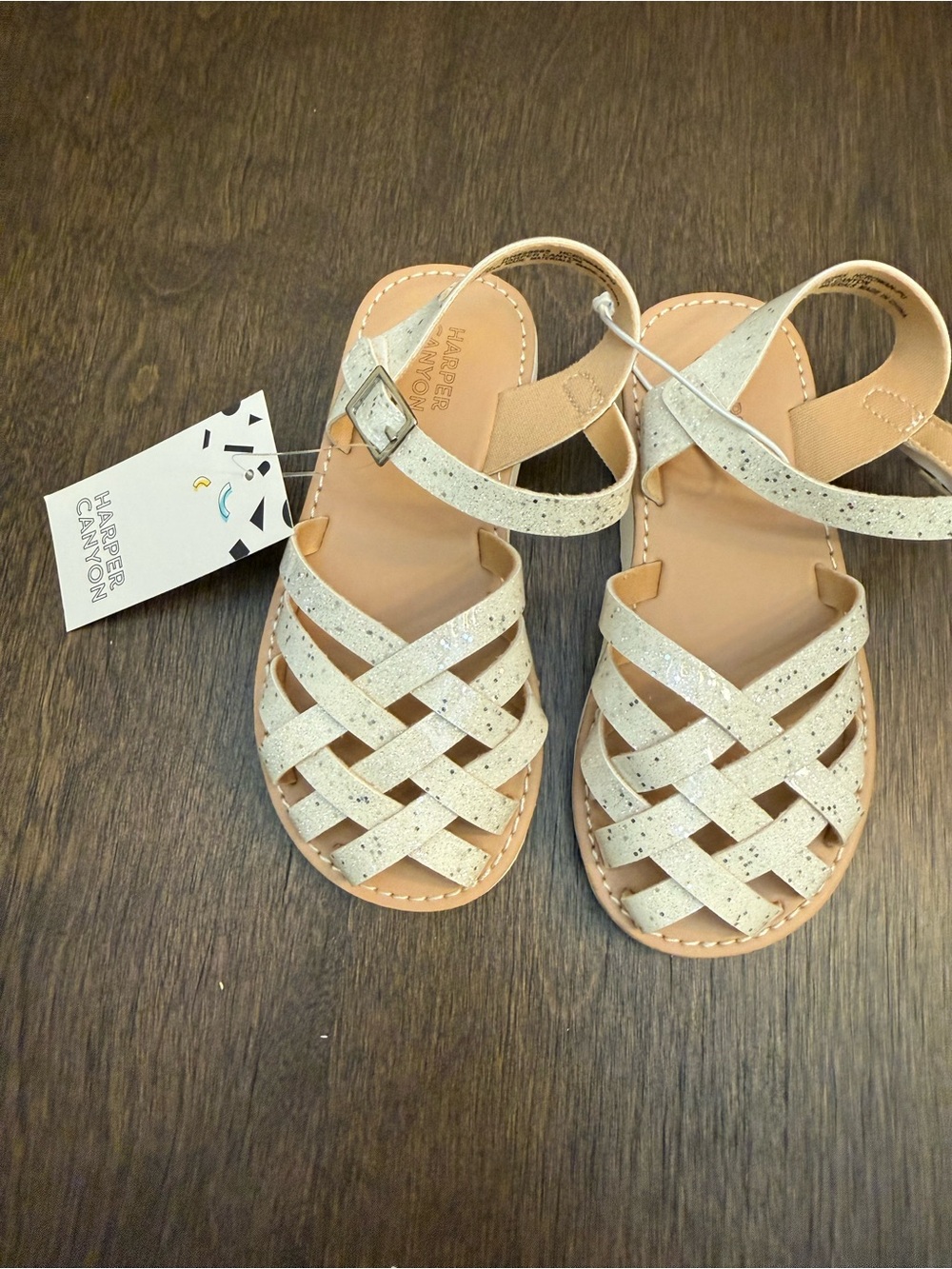 Harper Canyon Girls' Sparkle Ivory Braided Strap Sandals